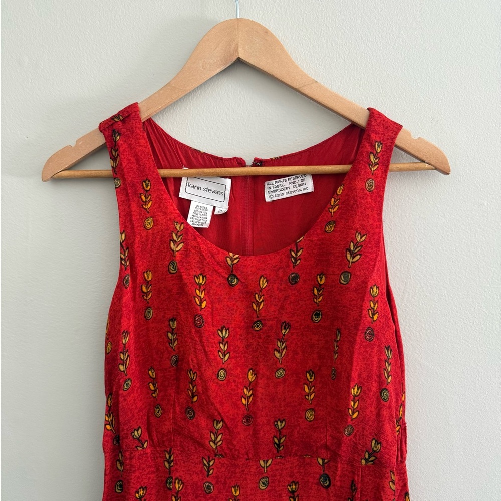 Vintage 90s Red Sleeveless Floral Summer Dress size 8 - Picture 5 of 9